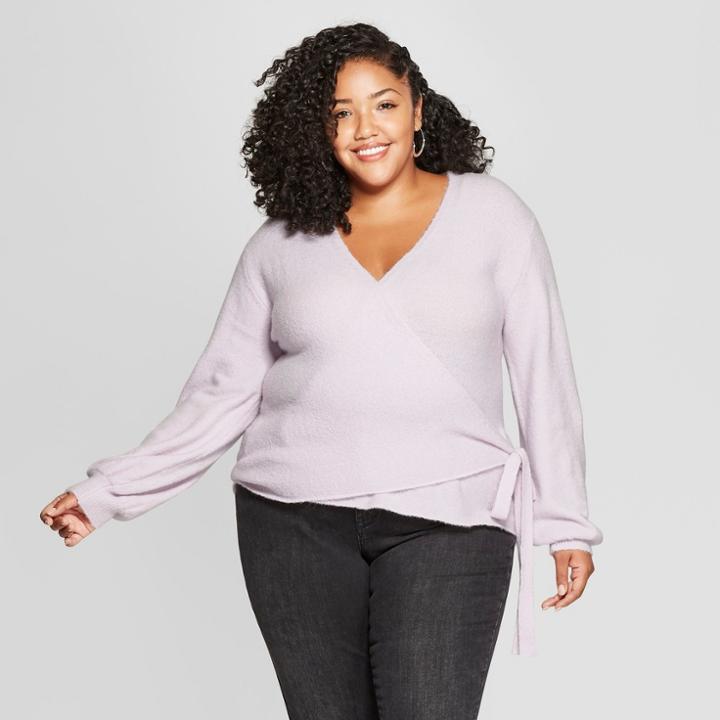 Women's Plus Size Wrap Sweater - A New Day Lavender (purple) X