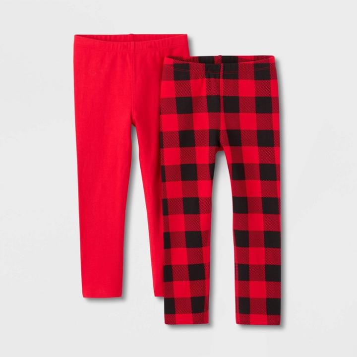 Toddler Girls' 2pk Adaptive Christmas Leggings - Cat & Jack Red