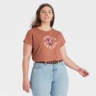 Women's Plus Size Short Sleeve T-shirt - Universal Thread Brown Floral Print