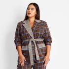 Women's Plus Size Tie-front Blazer - Future Collective With Kahlana Barfield Brown Brown Plaid
