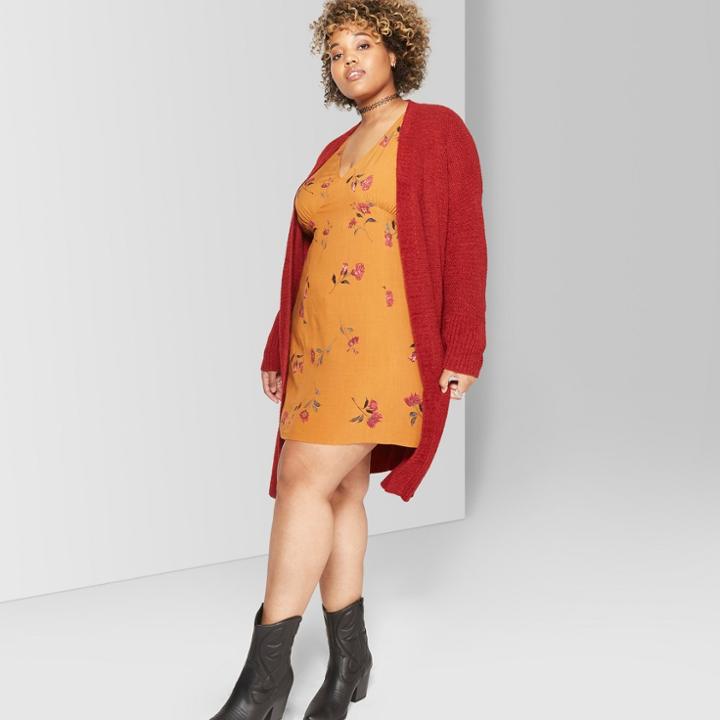 Women's Plus Size Striped Long Sleeve V-neck Woven Dress - Wild Fable Mustard Yellow