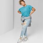 Plus Size Women's Plus Sized Oversized Short Sleeve Crew Neck Washed Dolman T-shirt - Wild Fable Teal