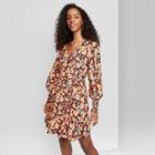 Women's Long Sleeve Wrap Dress - Wild Fable Floral Blush Peach Xs, Floral Blush Pink