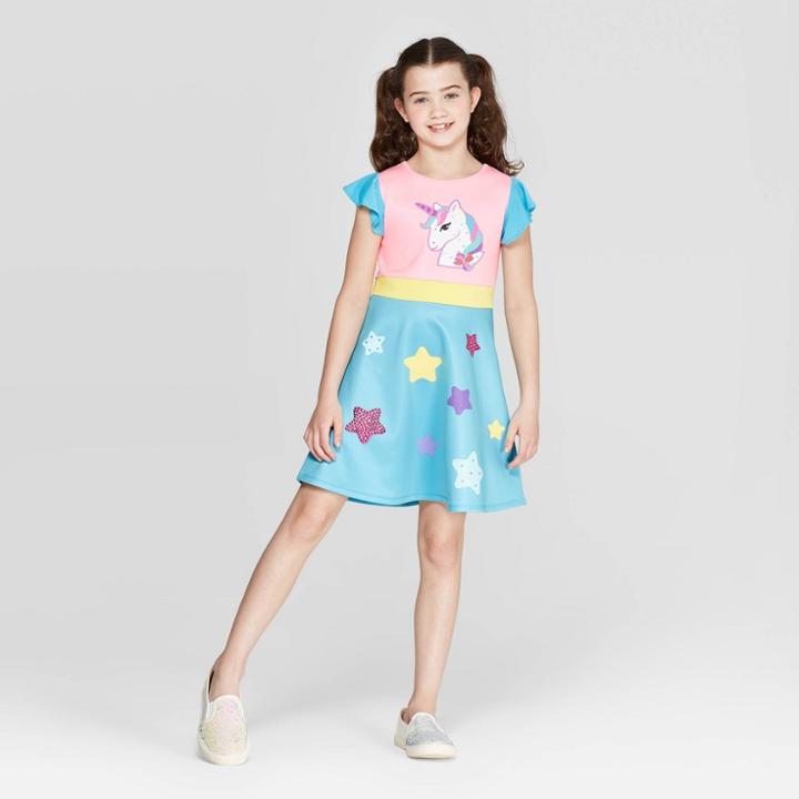 Girls' Jojo's Closet Unicorn Dress - Light Blue/pink