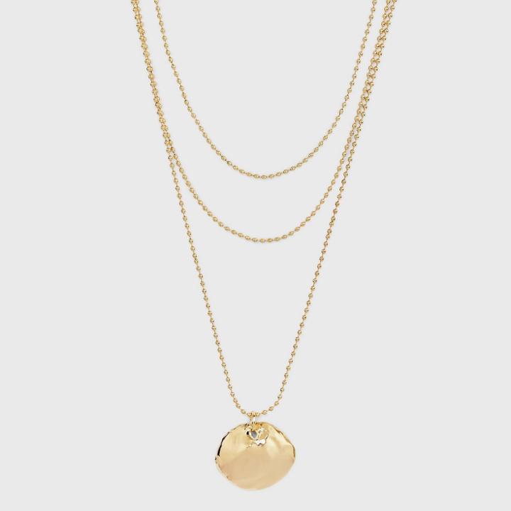 Textured Round Pendant With Multi-strand Necklace - A New Day Gold