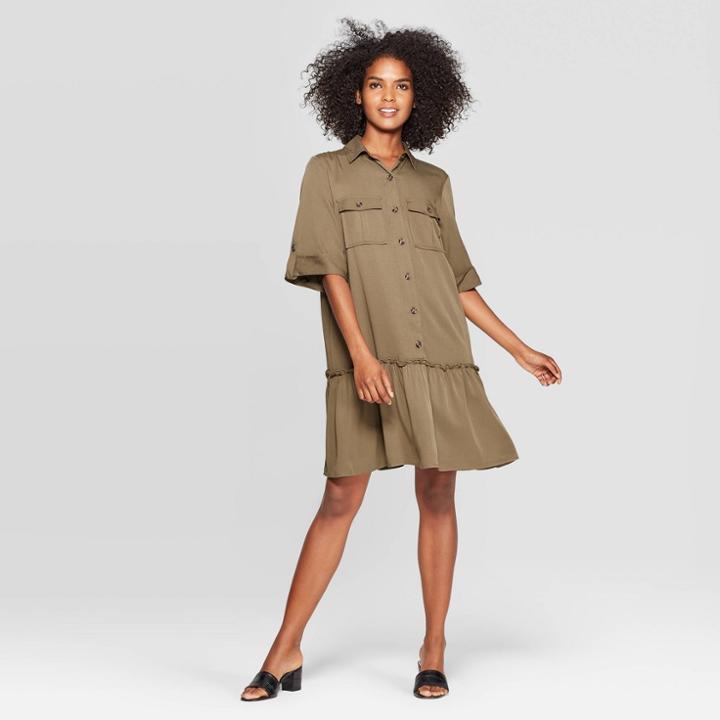 Women's Collared A Line Mini Dress - Who What Wear Green