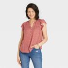 Women's Ruffle Short Sleeve Button-front Top - Knox Rose Red Floral