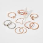 Delicate, Textured, Crescent Moon And Leaf Single Ring Set 10ct - Wild Fable,