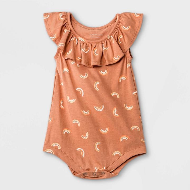 Grayson Mini Baby Girls' Rainbow Ruffle Bodysuit - Orange