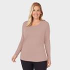 Warm Essentials By Cuddl Duds Women's Plus Size Smooth Stretch Thermal Scoop Neck Top - Mauve Shadow 3x, Pink