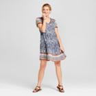 Women's Pom Trim Print Dress - Knox Rose Blue