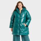 Women's Plus Size Mid Length Puffer Jacket - A New Day Teal 2x, Turquoise Blue