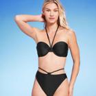 Women's Lightly Lined Ribbed Halter Bikini Top - Shade & Shore Black