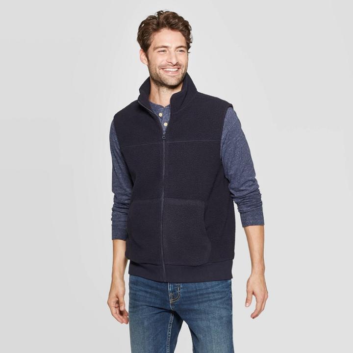 Men's Standard Fit Sherpa Vest - Goodfellow & Co Federal Blue