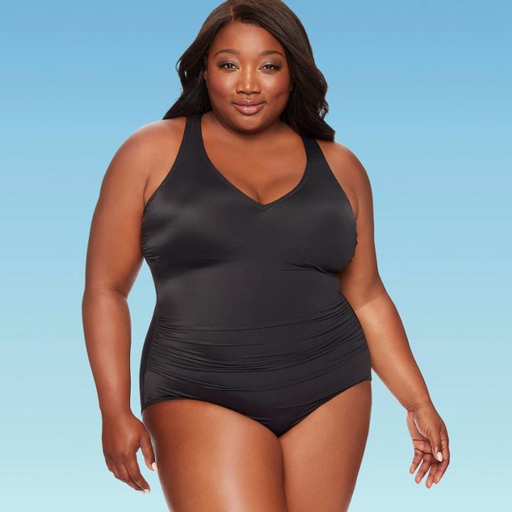 Women's Plus Size Slimming Control Size Strappy Back One Piece Swimsuit - Dreamsuit By Miracle Brands Black