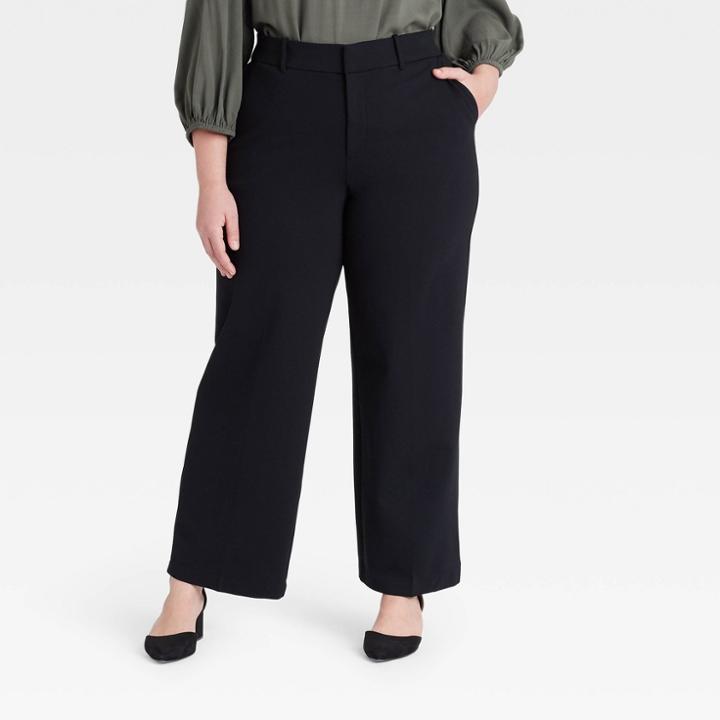 Women's Plus Size Wide Leg Ponte Pants - Ava & Viv Black