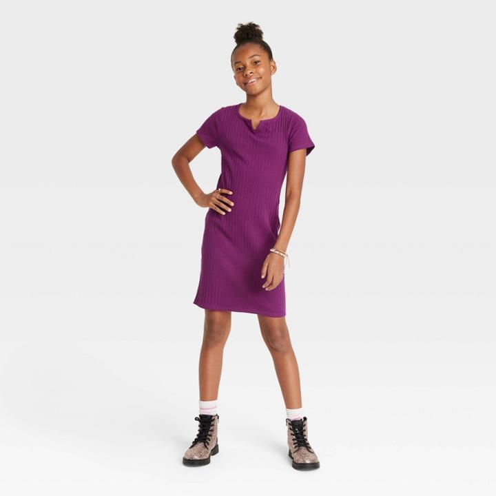 Girls' Notch Neck Dress - Art Class Dark Purple