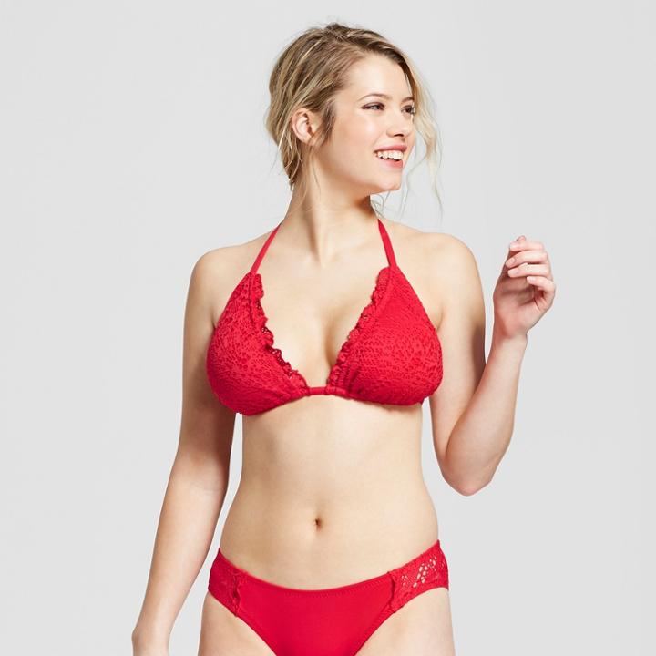 Women's Crochet Triangle Bikini Top - Mossimo Red Pepper D/dd Cup