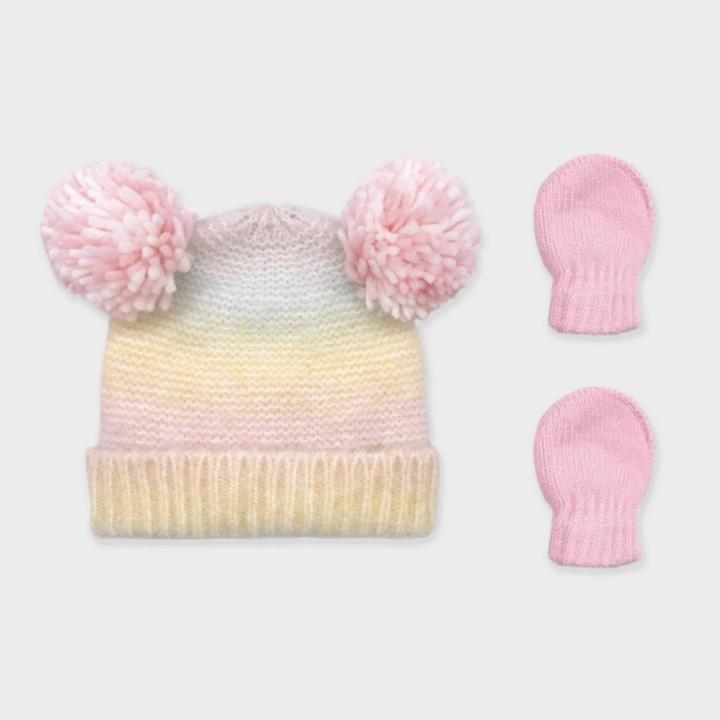 Baby Girls' Ombre Knit Beanie And Basic Magic Mittens Set - Cat & Jack Pink