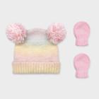 Baby Girls' Ombre Knit Beanie And Basic Magic Mittens Set - Cat & Jack Pink