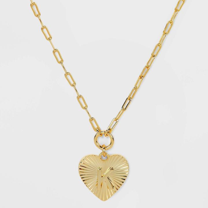 14k Gold Dipped 'k' Initial Diamond Cut Heart Pendant Necklace - A New Day Gold