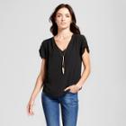 Lux Ii Women's Short Sleeve Woven Blouse With Necklace -