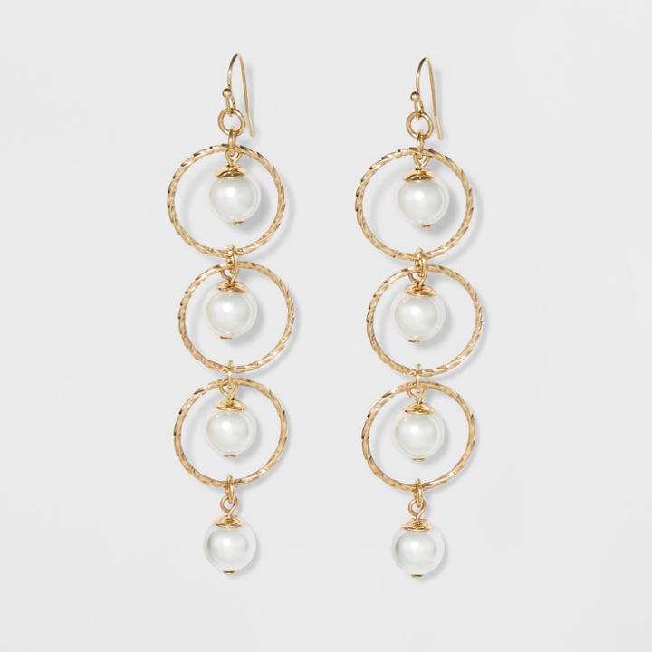 Three Circles And Four Beads Earrings - A New Day White/gold