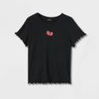 Girls' Boxy Embroidered Short Sleeve T-shirt - Art Class Black