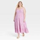 Women's Plus Size Striped Sleeveless Button-front Tiered Dress - Universal Thread Pink
