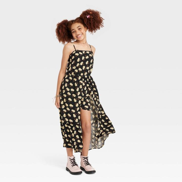 Girls' Tiered Walk-through Jumpsuit - Art Class Black Floral