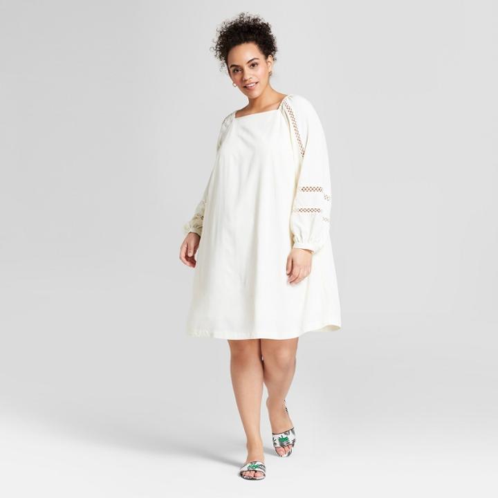 Women's Plus Size Long Sleeve Blouson Mini Dress - Who What Wear White