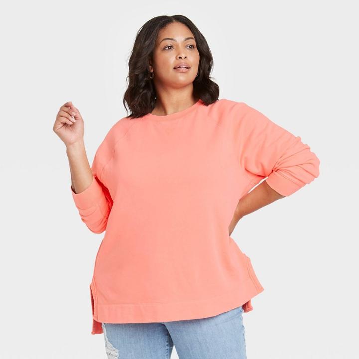 Women's Plus Size Fleece Tunic Sweatshirt - Universal Thread Peach