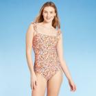 Women's Long Torso Ruffle Strap Straight Neck Modern One Piece Swimsuit - Kona Sol Multi Floral