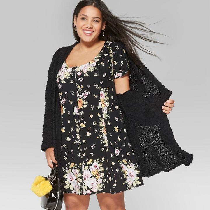 Women's Plus Size Popcorn Open Cardigan - Wild Fable Black