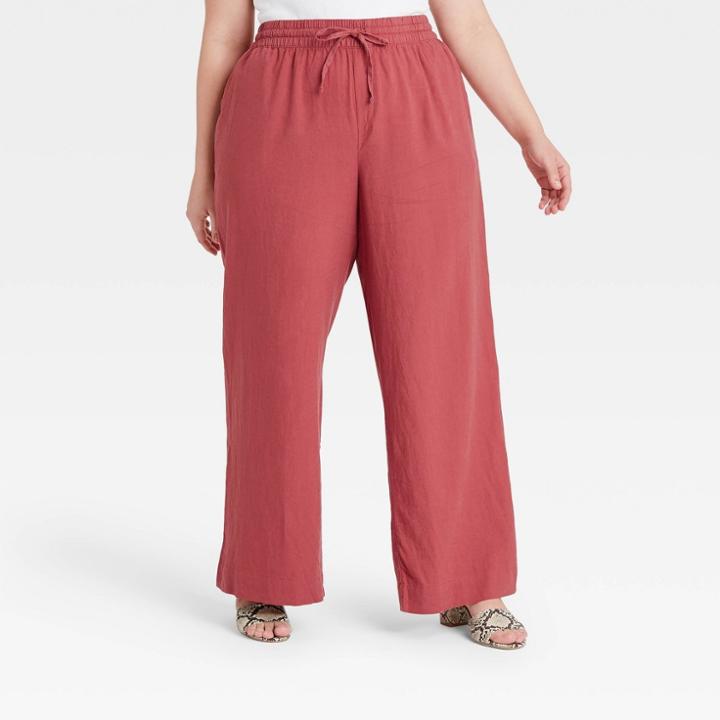 Women's Plus Size Mid-rise Relaxed Fit Pants - A New Day Dark Pink