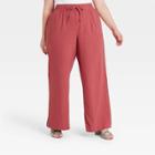 Women's Plus Size Mid-rise Relaxed Fit Pants - A New Day Dark Pink