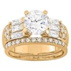 Tiara 3.22 Ct. T.w. Elegant 8mm Round-cut Cubic Zirconia With Baguette Side Stones 3-piece Bridal Set In 14k Gold Over Silver - (10), Girl's, Yellow