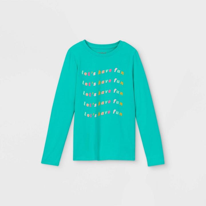 Girls' 'let's Have Fun' Graphic Long Sleeve T-shirt - Cat & Jack Turquoise