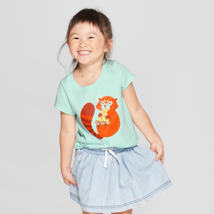 Toddler Girls' Short Sleeve Pizza Raccoon T-shirt - Cat & Jack Bleached Aqua