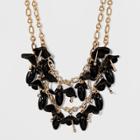 Simulated Leather Flowers And Beading Necklace - A New Day Black