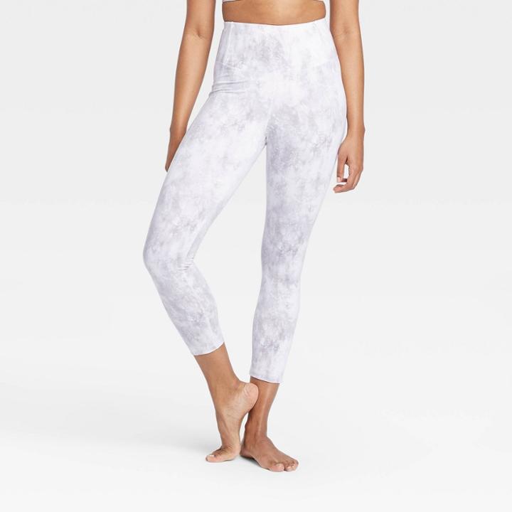 Women's Marble Print Contour Power Waist High-rise 7/8 Leggings 24 - All In Motion Cream S, Women's, Size: