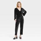 Women's Bell Long Sleeve Velour Jumpsuit - A New Day Black