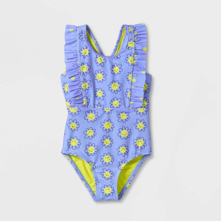 Toddler Girls' Daisy Print One Piece Swimsuit - Cat & Jack Blue