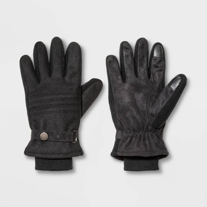 Men's Quilted Thinsulate Lined Tech Touch Snap Gloves - Goodfellow & Co Black L, Men's,