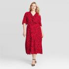 Women's Plus Size Leopard Print Elbow Sleeve Dress - Who What Wear Red 1x, Women's,