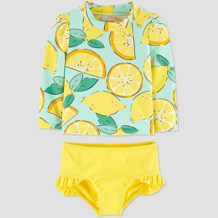 Baby Girls' Lemon Swim Rash Guard Set - Just One You Made By Carter's Yellow 3m, Infant Girl's, Yellow/yellow