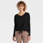 Women's Waffle Tie-front Long Sleeve Top - Joylab Black