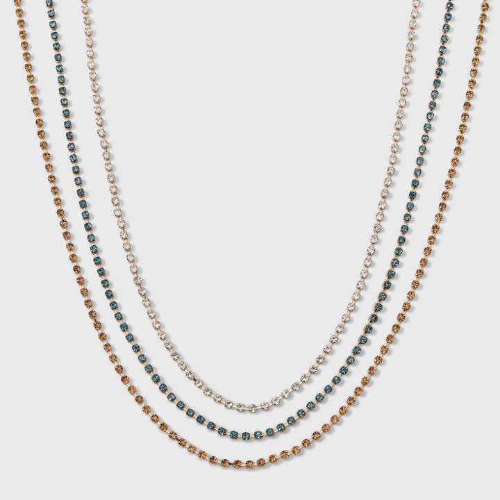 Multi Row Rhinestone 3pc Statement Necklace - A New Day Blue