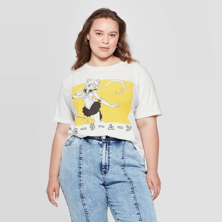 Women's Sailor Moon Plus Size Short Sleeve Graphic T-shirt (juniors') - White