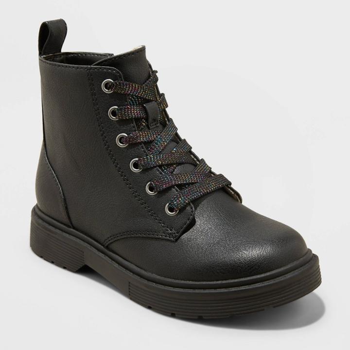 Girls' Zoe Zipper Slip-on Lace-up Combat Boots - Art Class Black